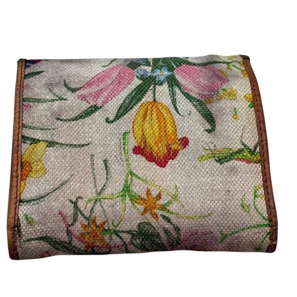 Gucci Made In Italy Floral Canvas & Leather Trifold Wallet Gold Horsebit Accent - Picture 2 of 7